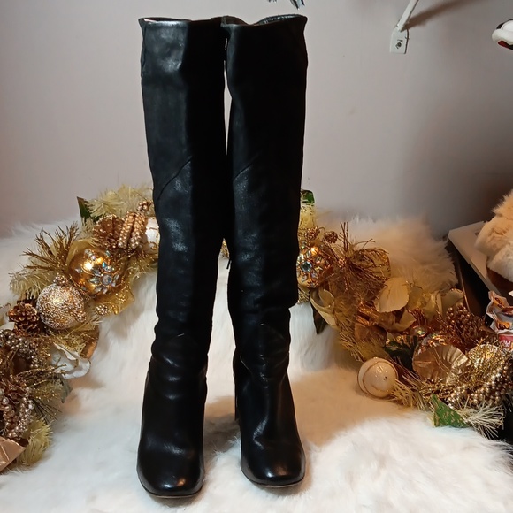 Free People Bright Lights Over The Knee Black Leather Boots. - Picture 6 of 14